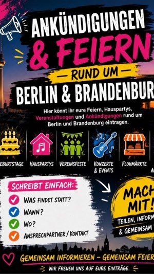 Ankündigung Feiern  Rund um Berlin Brandenburg – Party & Nightlife in Berlin