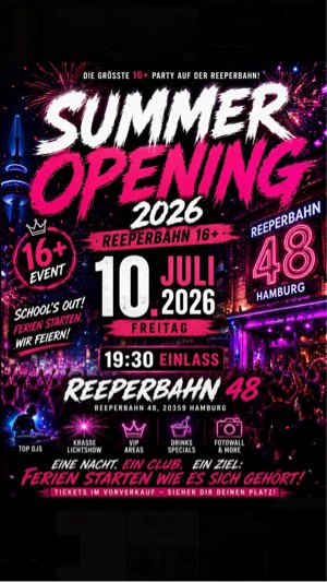 🔥 SUMMER OPENING 2026 – REEPERBAHN 16+ 🔥 – Party & Nightlife in Hamburg